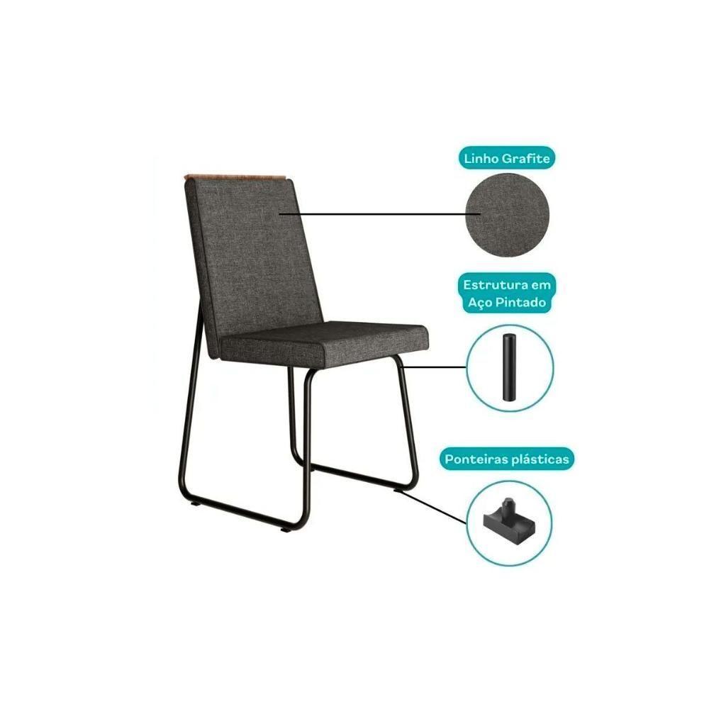 Kit 2 Cadeiras De Cozinha Lira 1752 Aço i Preto-linho Grafite-courano Preto - Carraro - 8