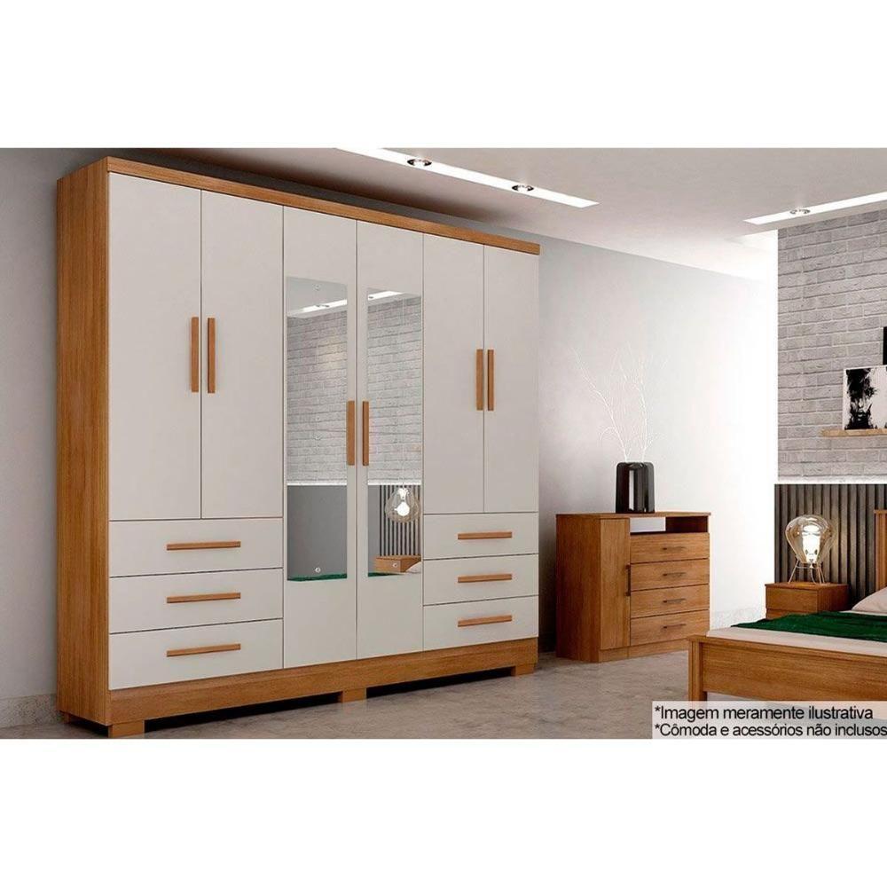 Guarda Roupa Casal 6 Portas (2 C- Espelho) E 6 Gavetas C- Pés Encanto-berlim Cumaru-fendi - 1