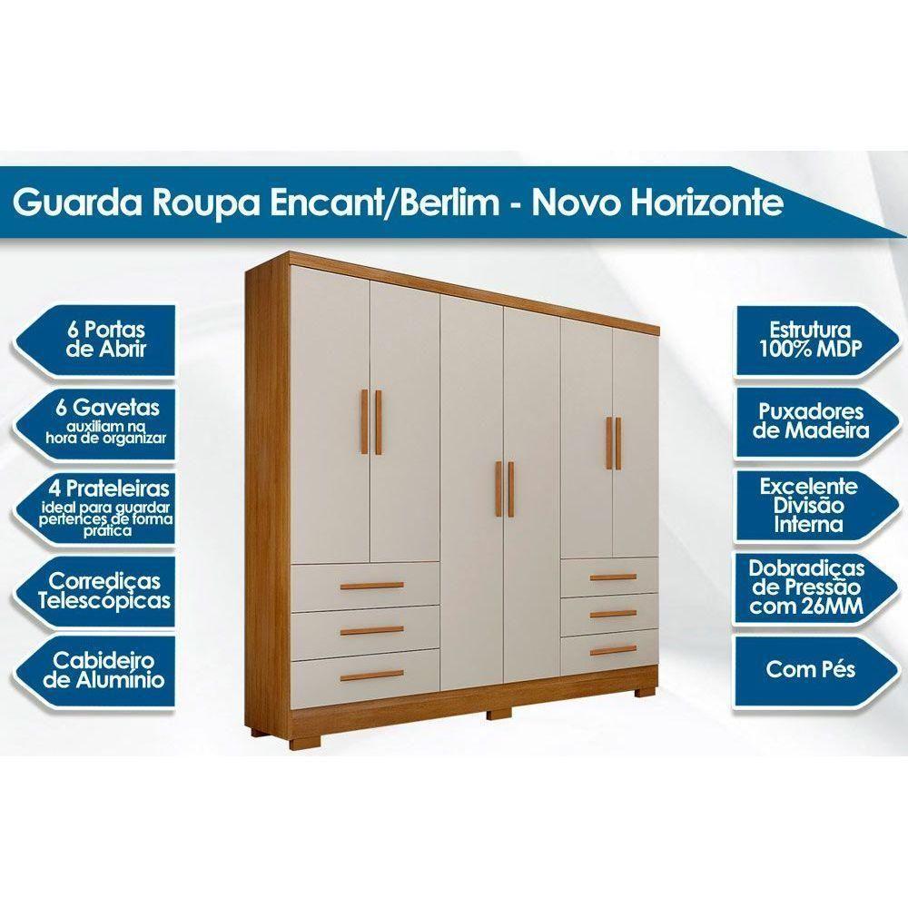 Guarda Roupa Casal 6 Portas (2 C- Espelho) E 6 Gavetas C- Pés Encanto-berlim Cumaru-fendi - 2