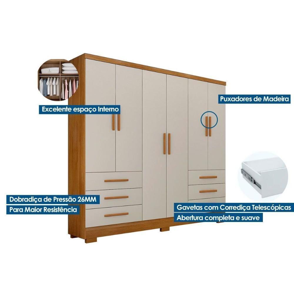Guarda Roupa Casal 6 Portas (2 C- Espelho) E 6 Gavetas C- Pés Encanto-berlim Cumaru-fendi - 3