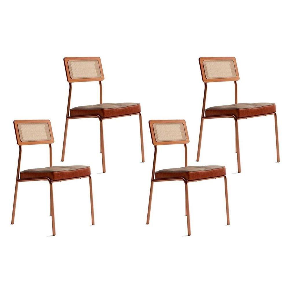 Cadeira Sala De Jantar 1741 Kit 4 Uni Rose-linho Areia-courano Caramelo - Carraro - 1
