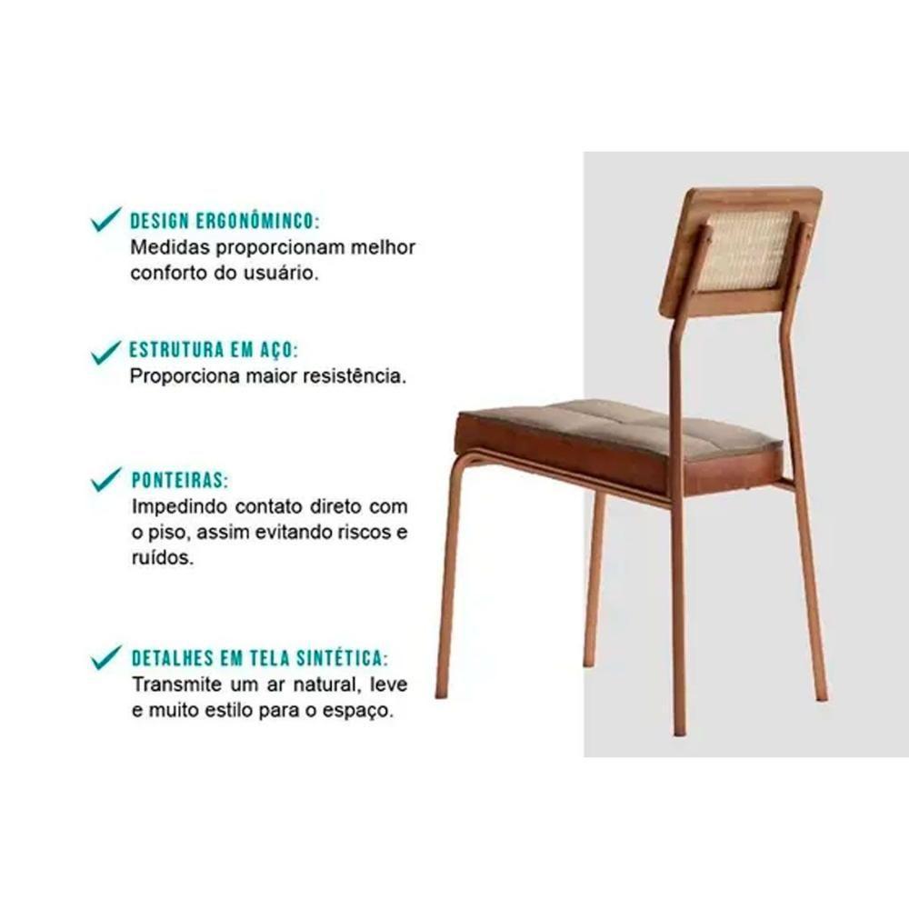 Cadeira Sala De Jantar 1741 Kit 4 Uni Rose-linho Areia-courano Caramelo - Carraro - 3