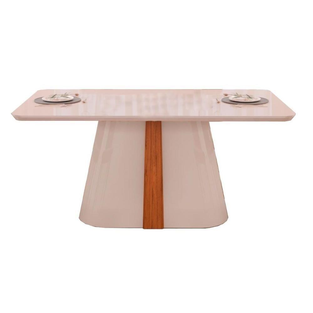 Mesa De Sala Jantar Ryze C- Tampo Madeirado Vidro Curvo 180x100cm Off White-freijó-off White - Dj Móveis - 1