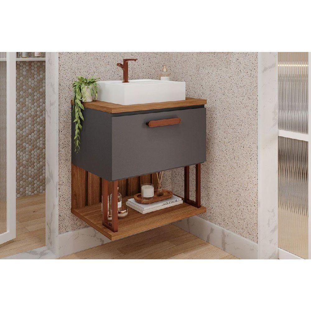 Gabinete De Banheiro Balcão Duna 1 Porta Com cuba 60cm Titanio-freijo - Mgm - 1