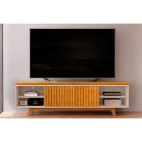 Rack Bancada Para Tv Até 75 Polegadas Loren Ripada Com Nichos 200x58cm Cedro-bali - Dj Móveis - 1