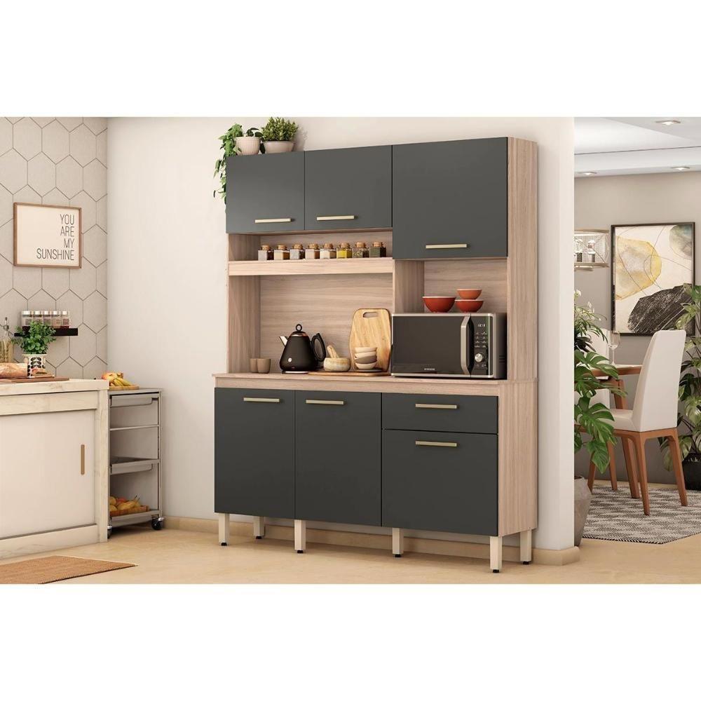 Kit De Cozinha Compacta álamo C- 6 Portas E 1 Gaveta 160cm Avena-grafito - Demóbile - 1