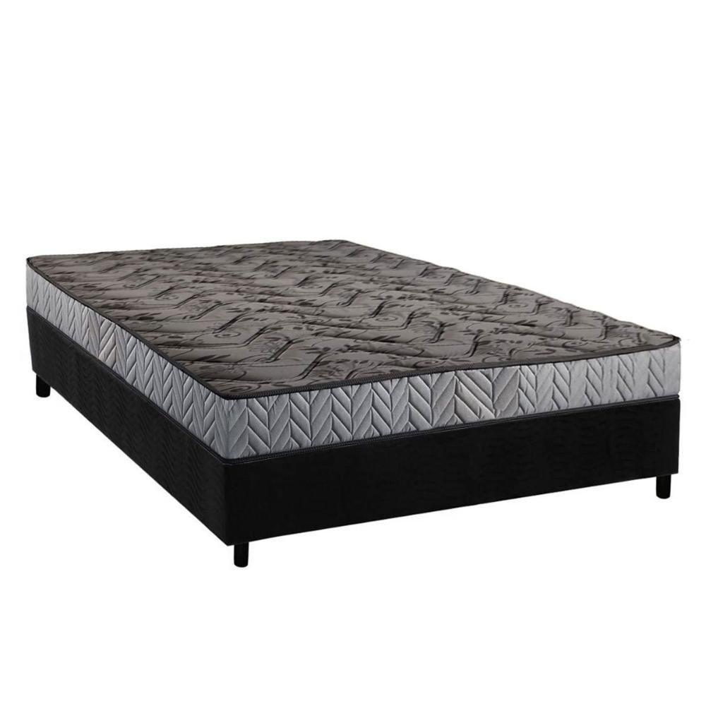 Conjunto Box Casal Colchão Espuma Paropas Compact Ag 65 D23 Royalle Rústico Prata + Base Crc Suede Black (138x188) - 1