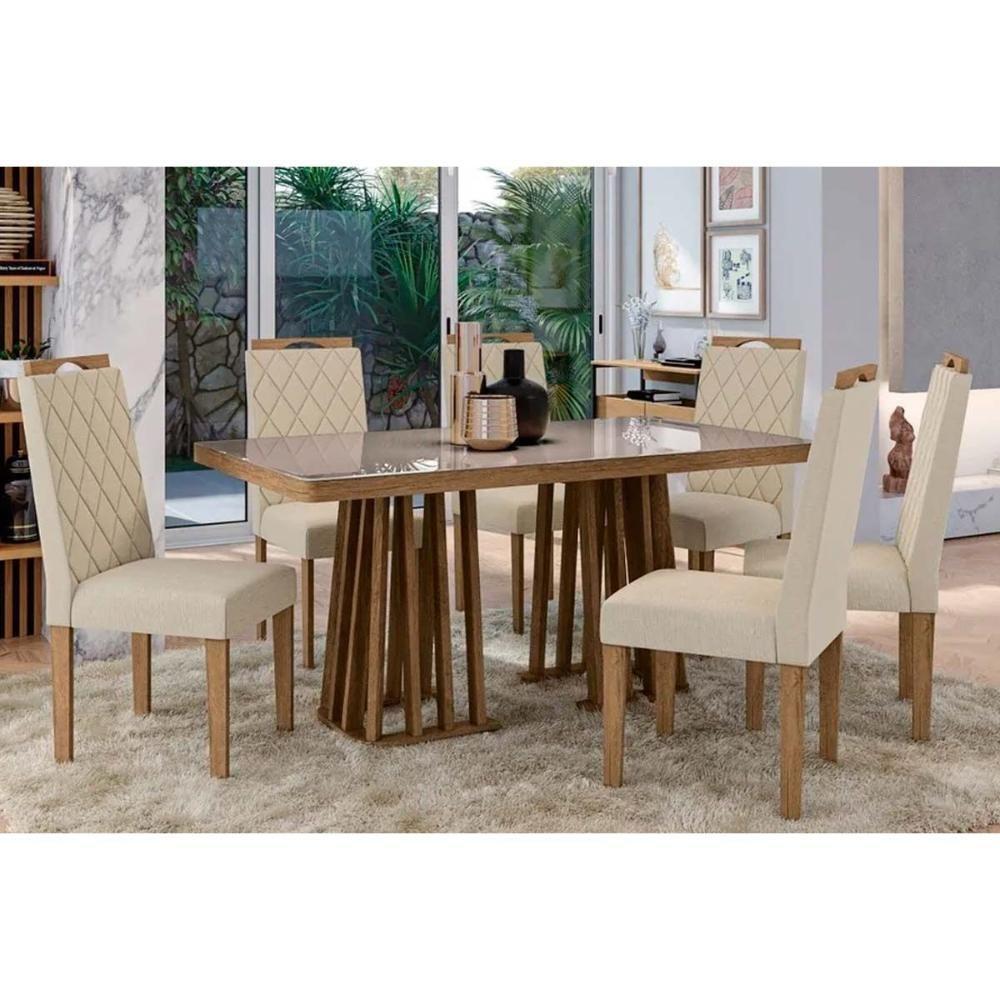 Mesa De Sala Jantar Alteia C- Tampo Madeirado C- Vidro 90x160cm Nogueira-off White-vidro Off White - Kappesberg - 3