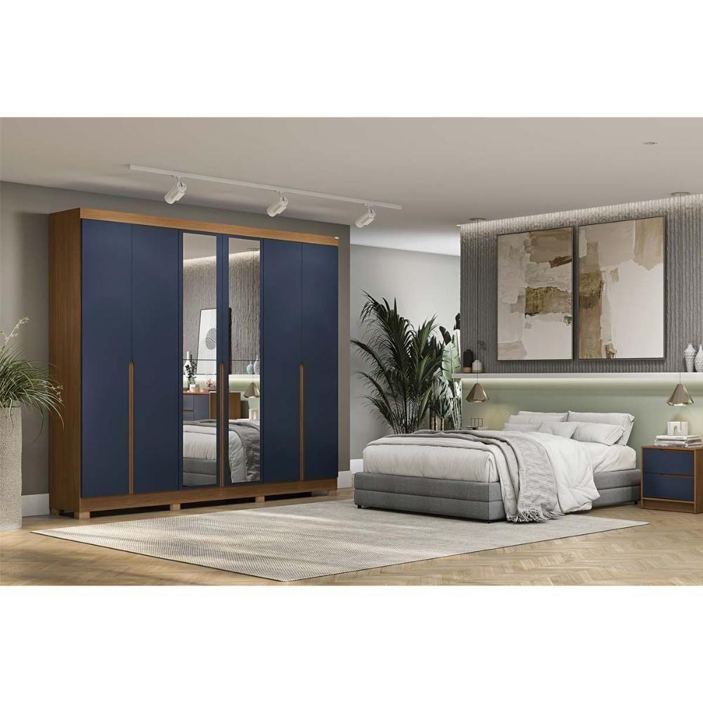 Guarda Roupa Casal 6 Portas (2 C- Espelho) E 4 Gavetas C- Pés Cb01r582 Canela-azul - 6