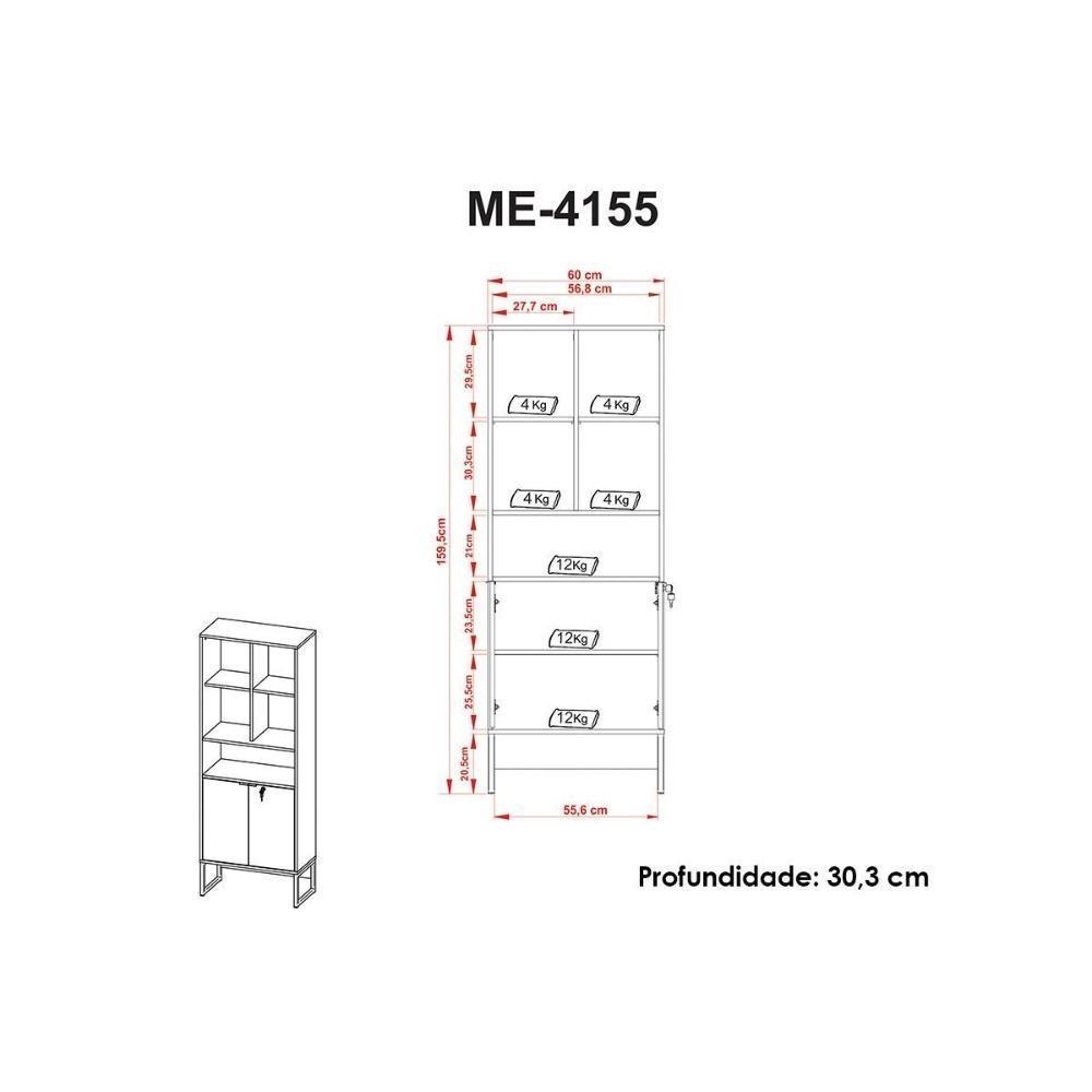 Escritório Completo Industrial 1 Balcão, 1 Armário, 1 Gaveteiro 3 Peças Amêndoa-preto - 4
