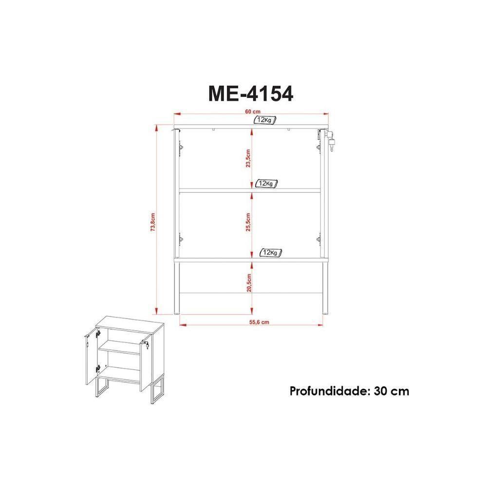 Escritório Completo Industrial 1 Balcão, 1 Armário, 1 Gaveteiro 3 Peças Amêndoa-preto - 6