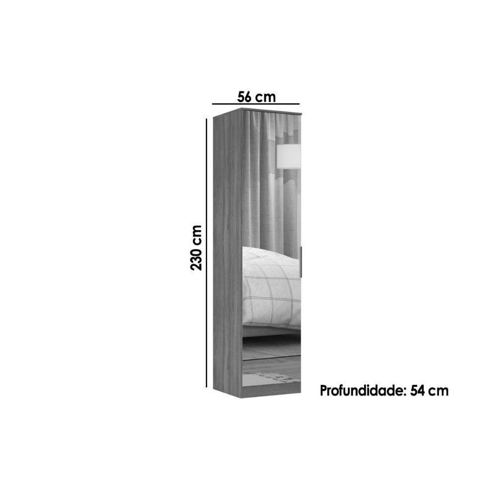 Módulo De Quarto Solteiro Guarda Roupa 71230k Irlanda C- 1 Porta C- Espelho Amêndola Touch - 2