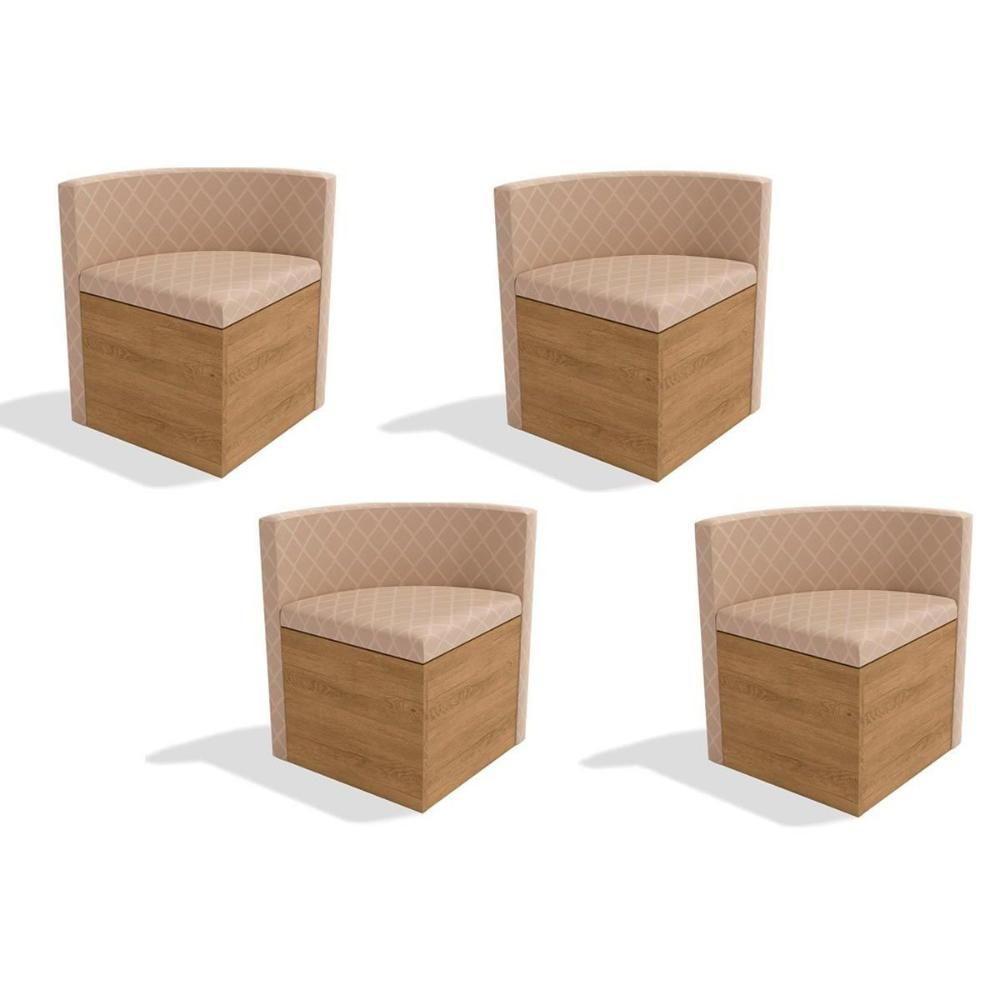 Kit 4 Cadeiras De Cozinha 4cad800 Freijó - Assento-encosto Suede Bege Geométric - Kappesberg - 1