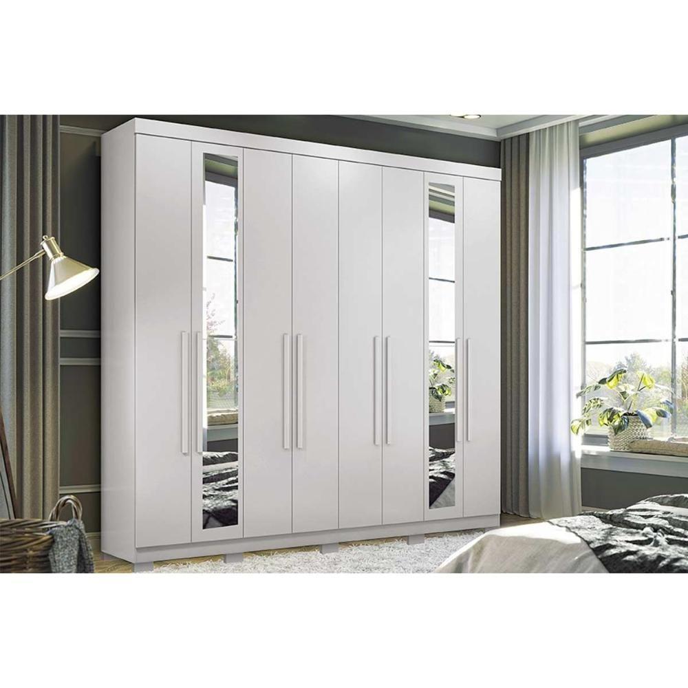 Guarda Roupa 8 Portas (2 C- Espelho) E 4 Gavetas C- Pés Master New 8.4 Branco - 1