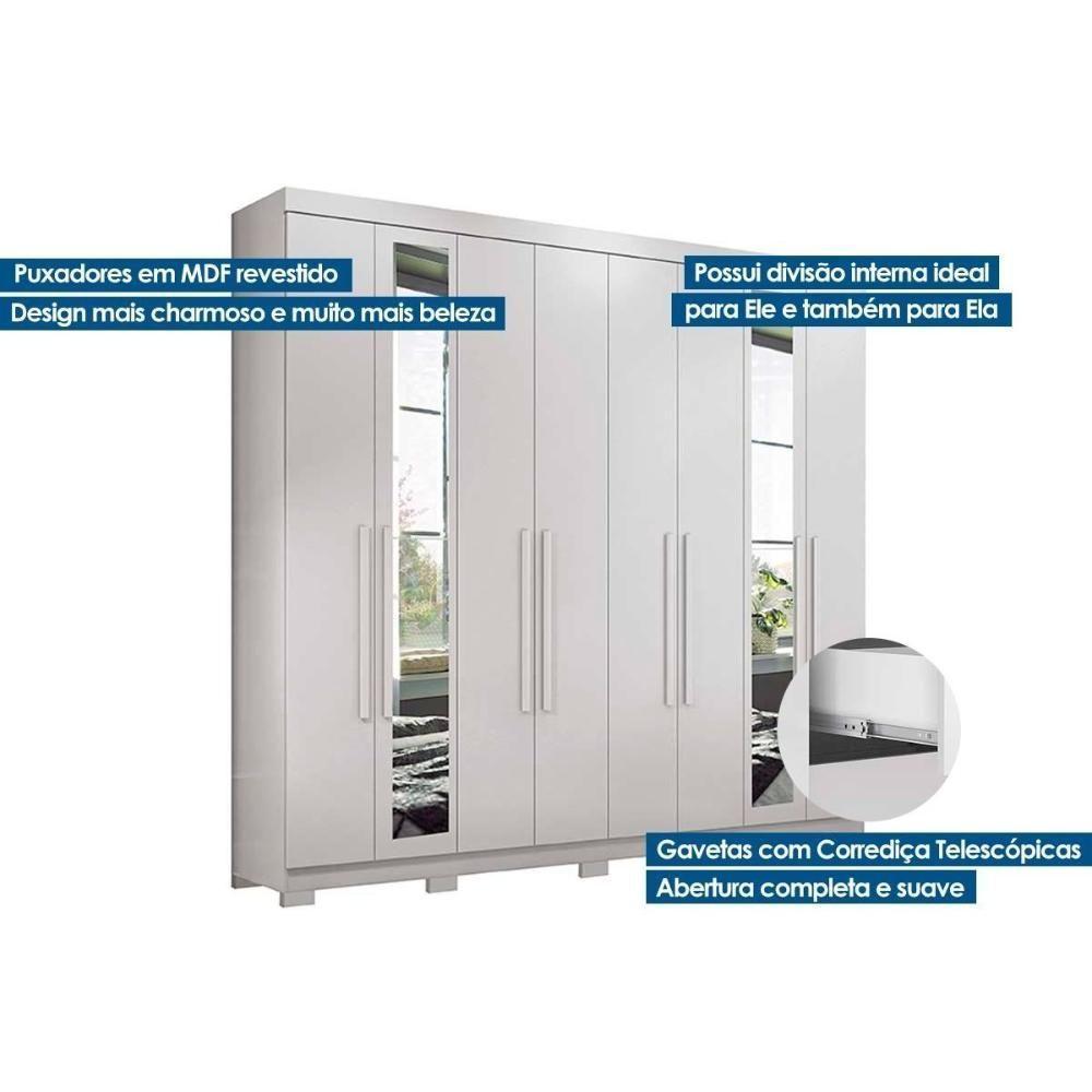 Guarda Roupa 8 Portas (2 C- Espelho) E 4 Gavetas C- Pés Master New 8.4 Branco - 2