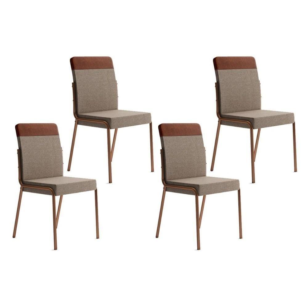 Cadeira Sala De Jantar Duo 1739 Kit 4 Uni Rose-linho Areia-courano Caramelo - Carraro - 1