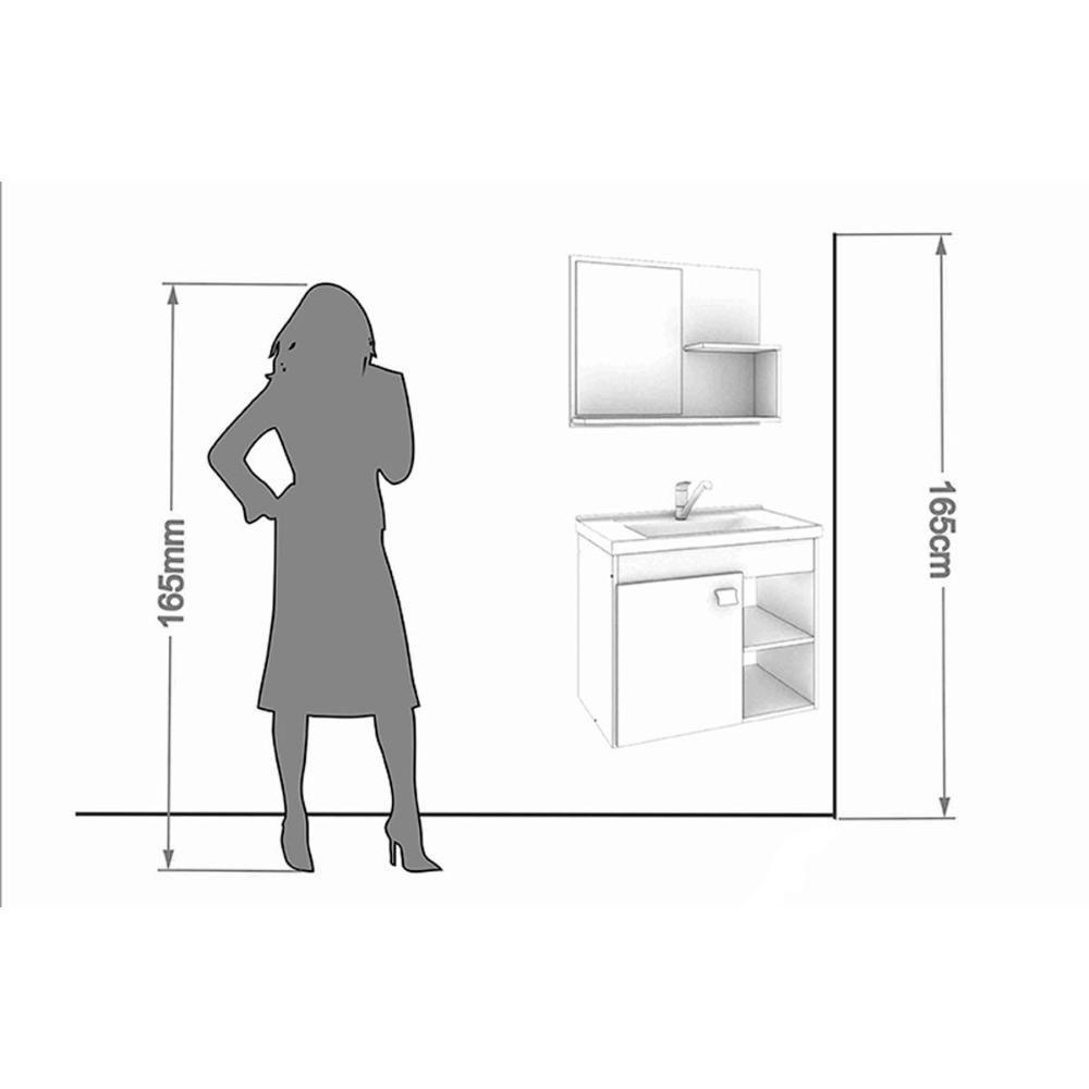 Bancada De Banheiro Balcão Suspenso LótuSem bia Com Cuba 55cm E Armário Com Espelho Amendoa-off White - Mgm - 4