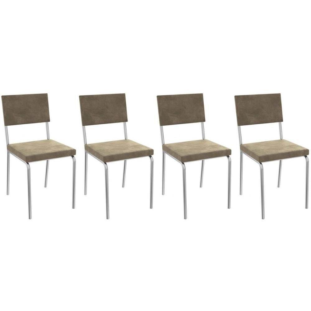Cadeira Sala De Jantar Zaria 2c128 Kit 4 Un Cromado-bege A036 Suede Suede - Kappesberg - 1