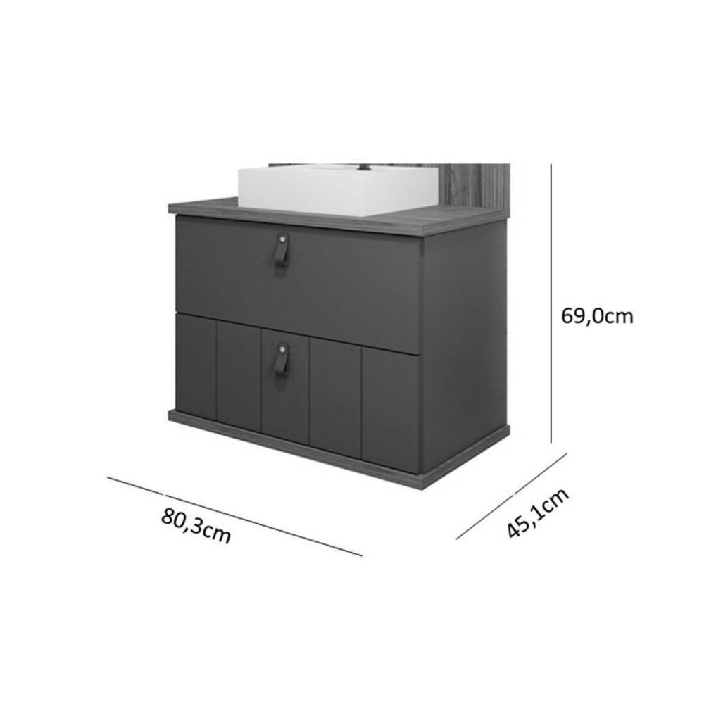 Gabinete De Banheiro Balcão Milano 1 Porta E 1 Gaveta Com cuba 80cm Cimento-freijo - Mgm - 2