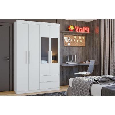 Guarda Roupa Solteiro Zeus 4 Portas de Abrir 2 Gavetas Branco MDP com Espelho Lopas
