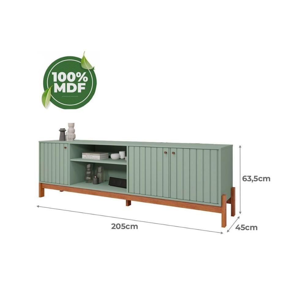 Rack Bancada Com Painel Para Tv Até 75 Pol Maragogi-holanda Ripado 4 Portas 230x220cm Salvia-cinamomo - Permóbili - 3