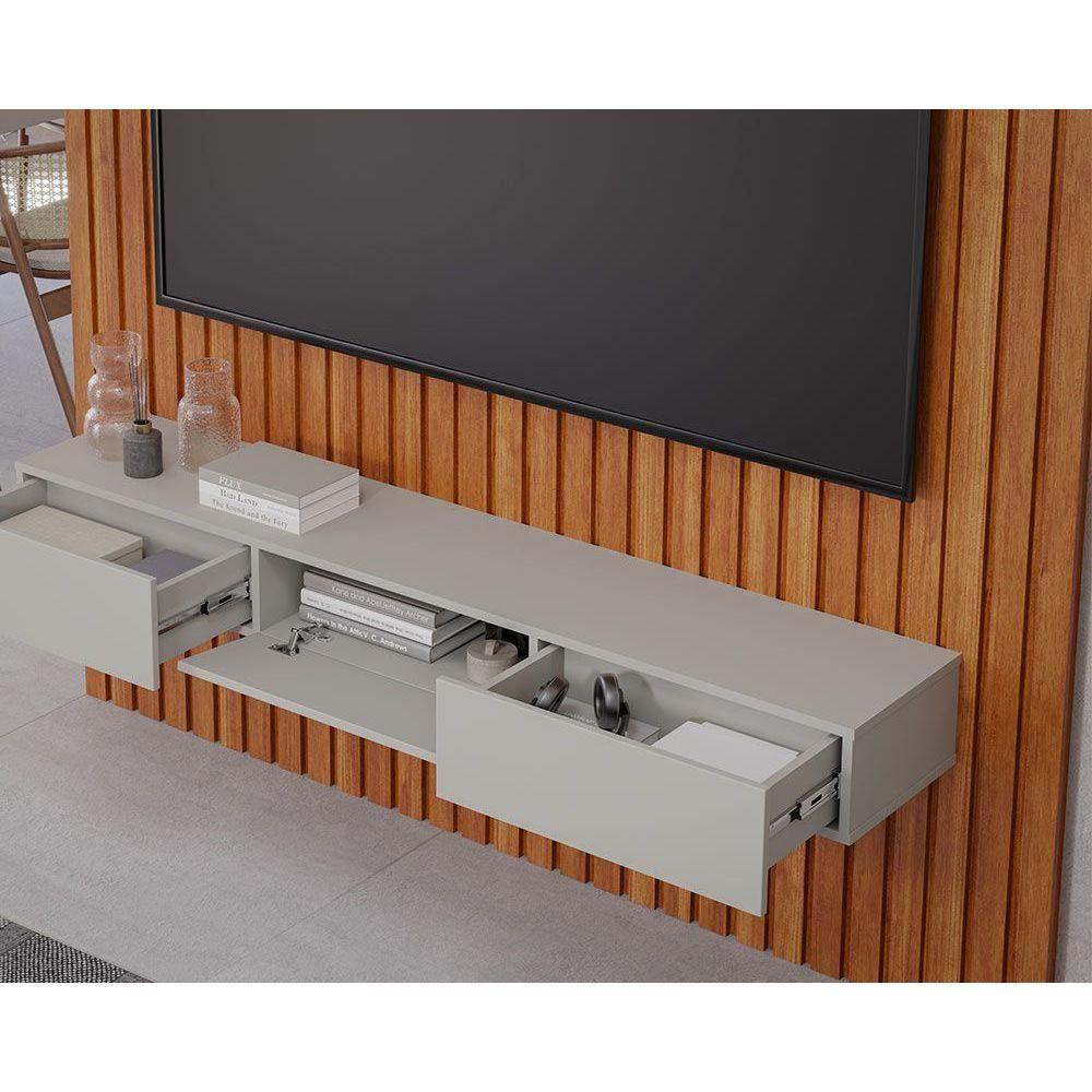 Home P/ Tv Até 65 Pol Maragogi C/ Bancada E Prateleira Ripado 185x220cm Cinamomo/off White - Permóbili - 6