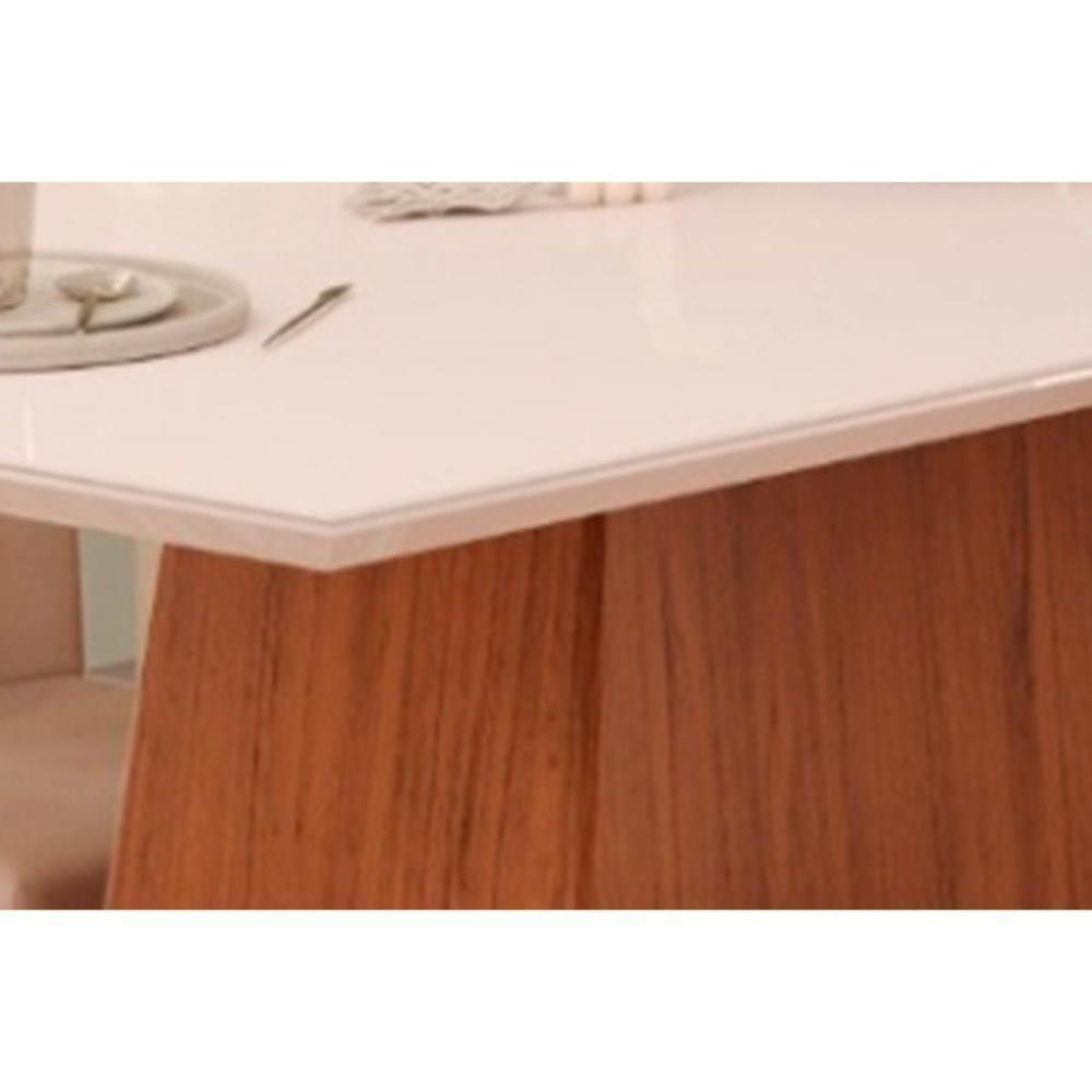 Mesa De Sala Jantar Dulce C- Tampo Madeirado Vidro Reto 180x90cm Freijó-off White - Dj Móveis - 3