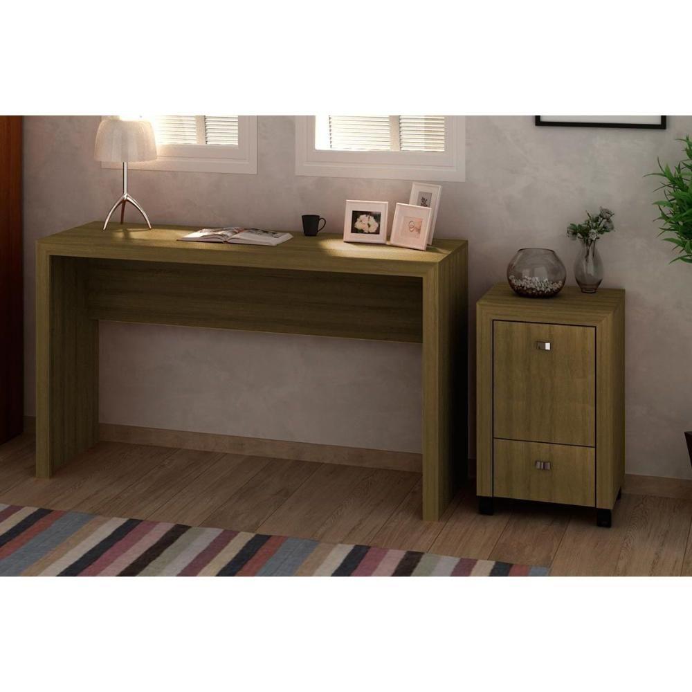 Escritório Completo 1 Mesa De Computador Me4135 + 1 Gaveteiro Me4112 2 Peças Amêndoa - 1