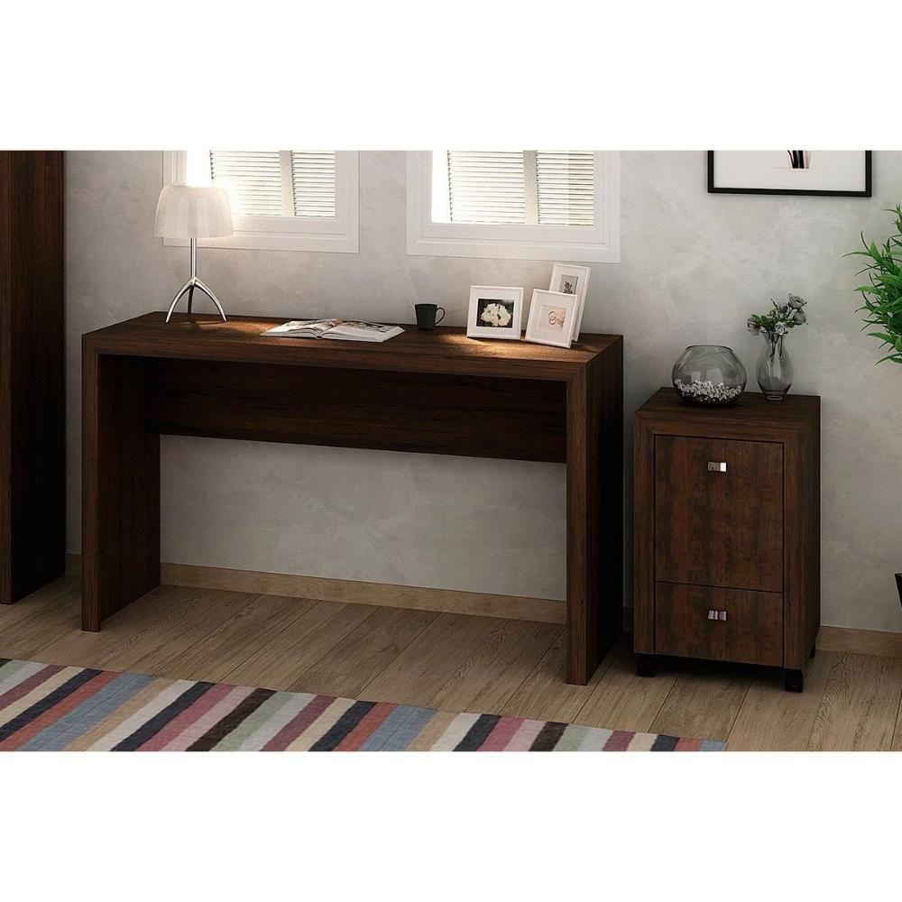 Escritório Completo 1 Mesa De Computador Me4135 + 1 Gaveteiro Me4112 2 Peças Rústico - 1