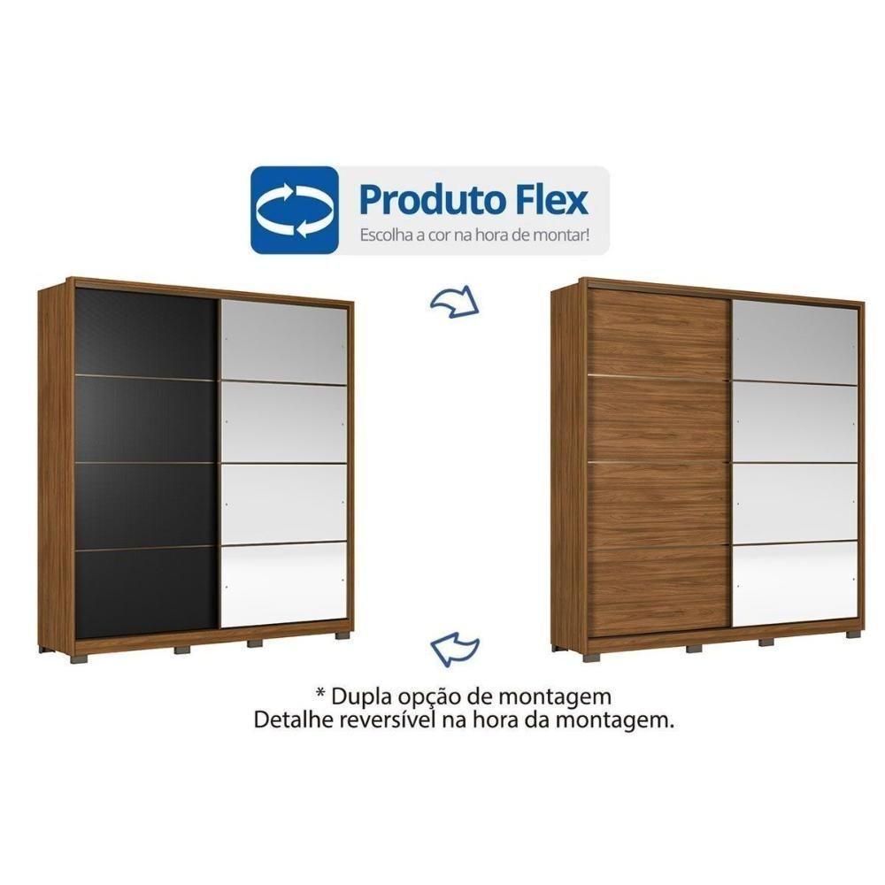 Guarda Roupa Solteiro 2 Portas De Correr 3 Gavetas C- Espelho E Pés Belga Flex Amêndola-amêndola Ou Grafito - 3