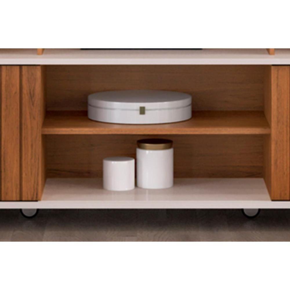 Rack Bancada Para Tv Até 70 Polegadas Olimpic Ripado Com Nichos E Rodizios 180x60cm Cedro-bali - Dj Móveis - 5