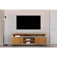 Rack Bancada Para Tv Até 70 Polegadas Olimpic Ripado Com Nichos E Rodizios 180x60cm Cedro-bali - Dj Móveis - 1