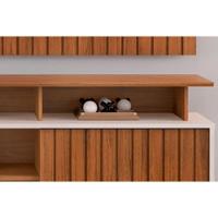 Rack Bancada Para Tv Até 70 Polegadas Olimpic Ripado Com Nichos E Rodizios 180x60cm Cedro-bali - Dj Móveis