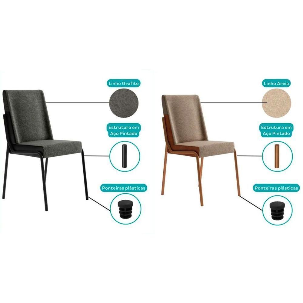 Cadeira Sala De Jantar Hug 1749 Kit 6 Uni Rose-linho Areia-courano Caramelo - Carraro - 2