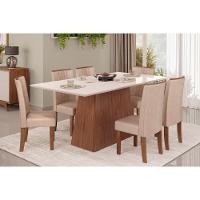 Mesa De Sala Jantar Dulce C- Tampo Madeirado Vidro Reto 180x90cm Cedro-off White - Dj Móveis - 5