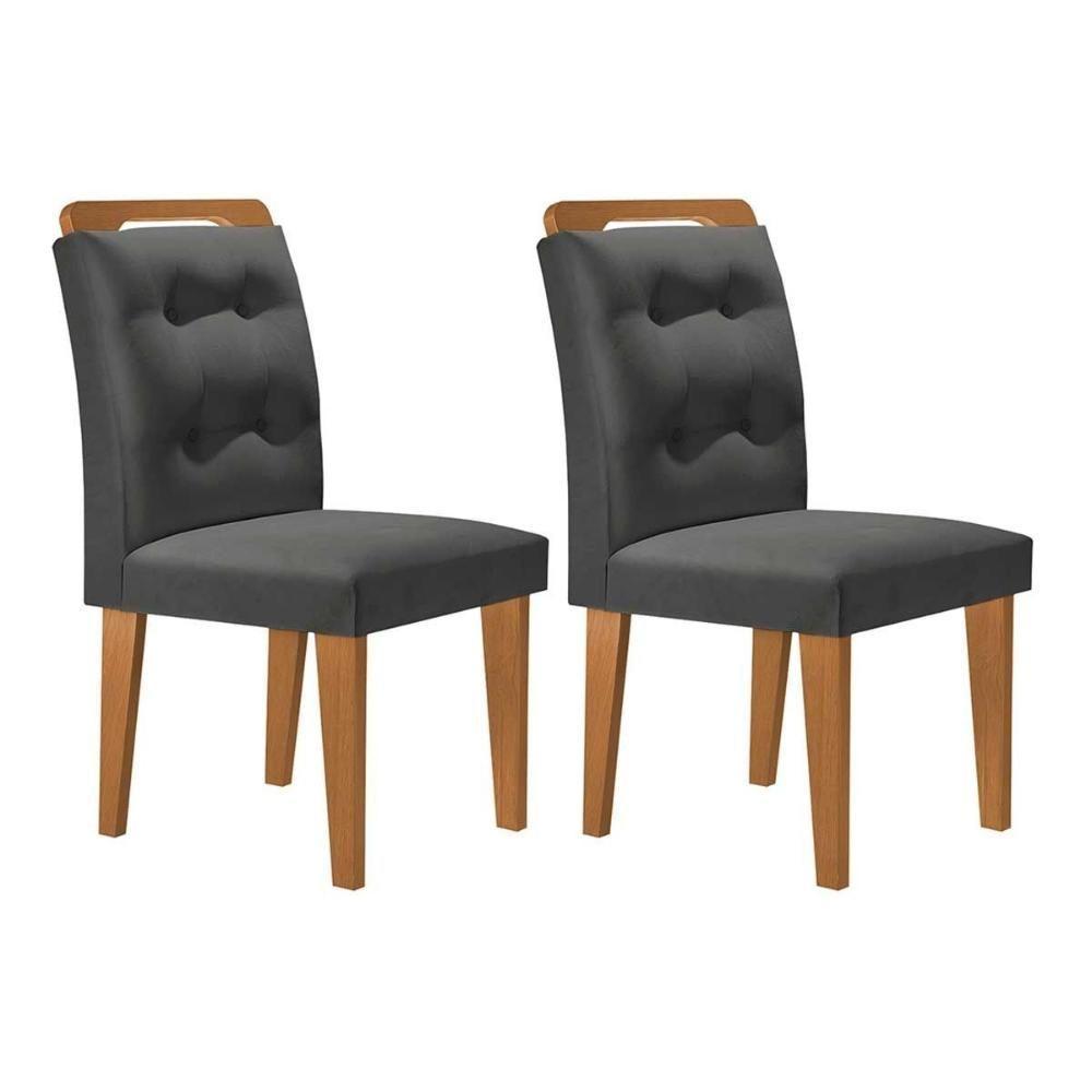 Kit 2 Cadeiras De Cozinha Imperatriz Madeira Capuccino-suede Grafite - Rufato - 1