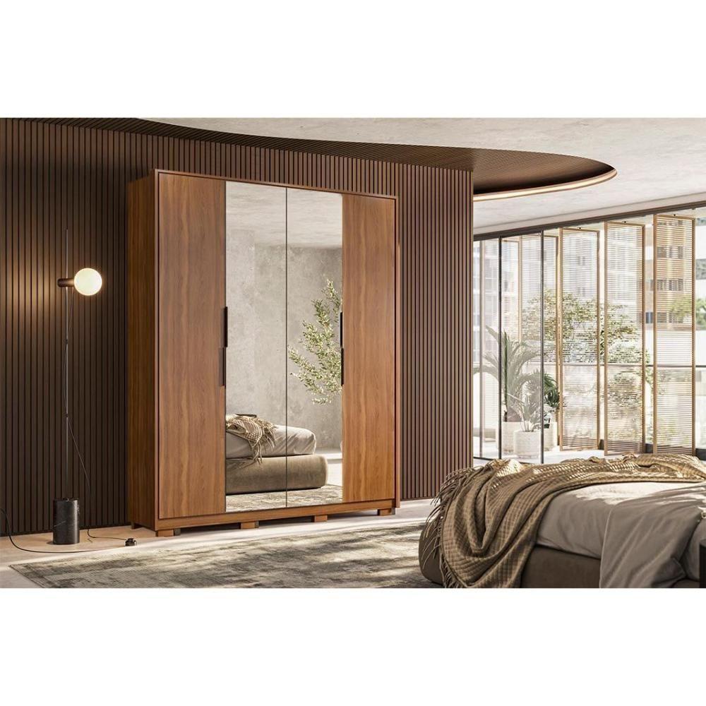 Guarda Roupa Solteiro 4 Portas E 3 Gavetas C- 2 Espelhos E Pés Attore Amêndola Touch - 1