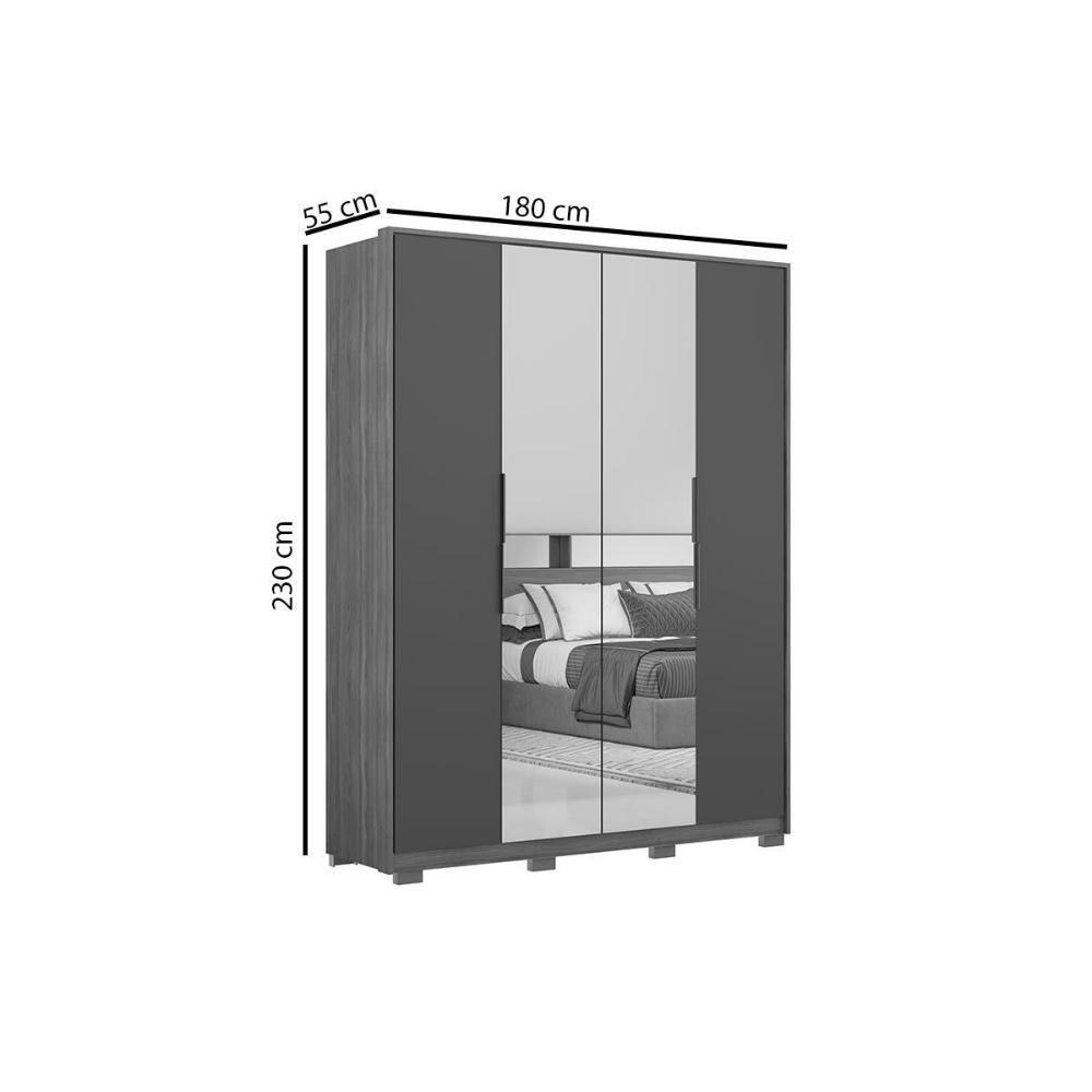 Guarda Roupa Solteiro 4 Portas E 3 Gavetas C- 2 Espelhos E Pés Attore Amêndola Touch - 3