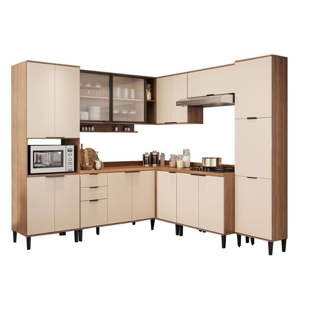 Cozinha Completa Alpha 8 Peças (3aéreos+3balcões+1paneleiro+1torrequente) C8p61 Freijo-off White - Carraro - 2