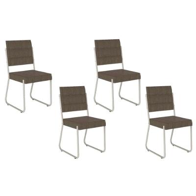 Cadeira Sala De Jantar 1736 Kit 4 Uni Prata-suede Linho Cinza - Carraro