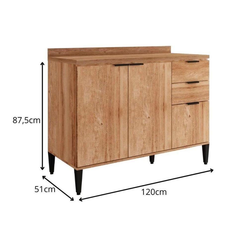 Balcão De Cozinha Alpha 2506 3 Portas E 2 Gavetas C- Tampo 120cm Branco - Carraro - 2