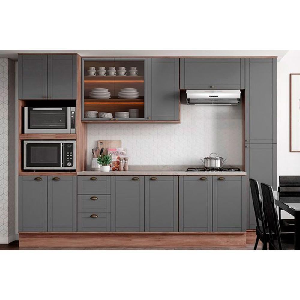 Cozinha Completa Bella 7 Peças (2aéreos+2balcões+1paneleiro+1torrequente+1complemento) C7p198 Nogal-cinza - Carraro - 1