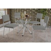 Sala De Jantar Completa Volga C- Tampo De Vidro 90x90cm E 4 Cadeiras Zaria Cromado - Boucle Cinza - Kappesberg - 1