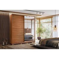 Guarda Roupa Solteiro 2 Portas De Correr 3 Gavetas C- Espelho E Pés Belga Flex Nogueira-nogueira Ou Preto - 1