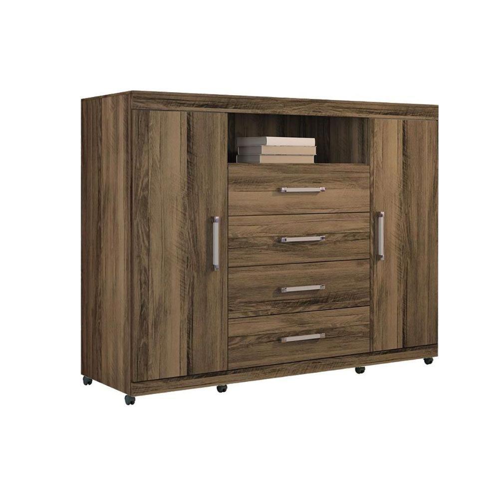 Cômoda Juvenil Master C/ 2 Portas 1 Nicho E 4 Gavetas C/ Rodízio Jatobá/areia - Santos Andirá - 4