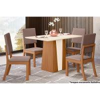 Sala De Jantar Orus Tampo com Vidro 120x80cm E 4 Cadeiras Nature-marrom Amêndoa - 1