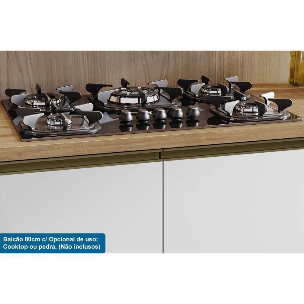 Balcão Cozinha P- Cooktop C- Tampo Tempranillo C- 2 Portas 80cm Amendoa-off White - Ronipa - 4