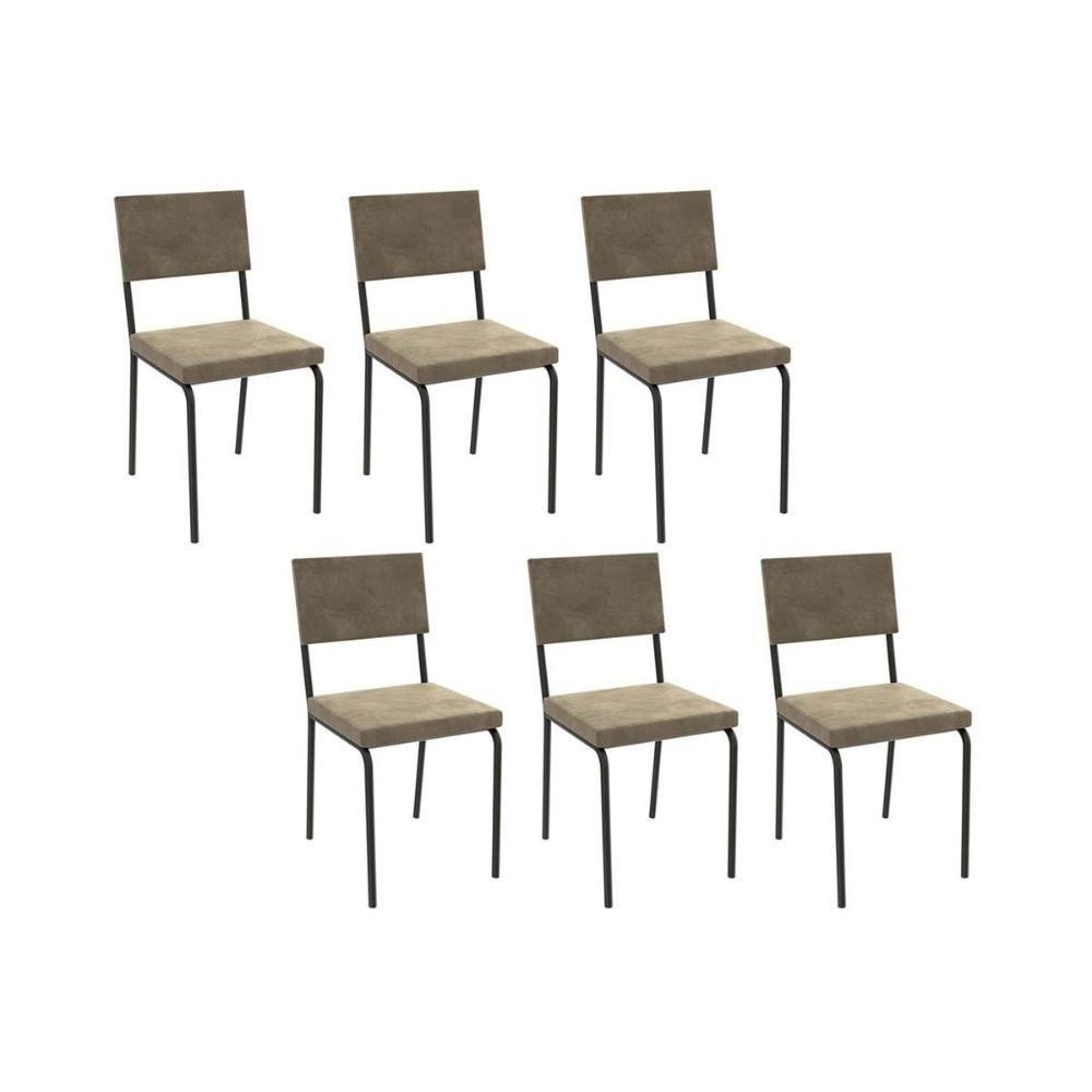Cadeira Sala De Jantar Zaria 2c128 Kit 6 Un Preto Fosco-bege A036 Suede Suede - Kappesberg - 1
