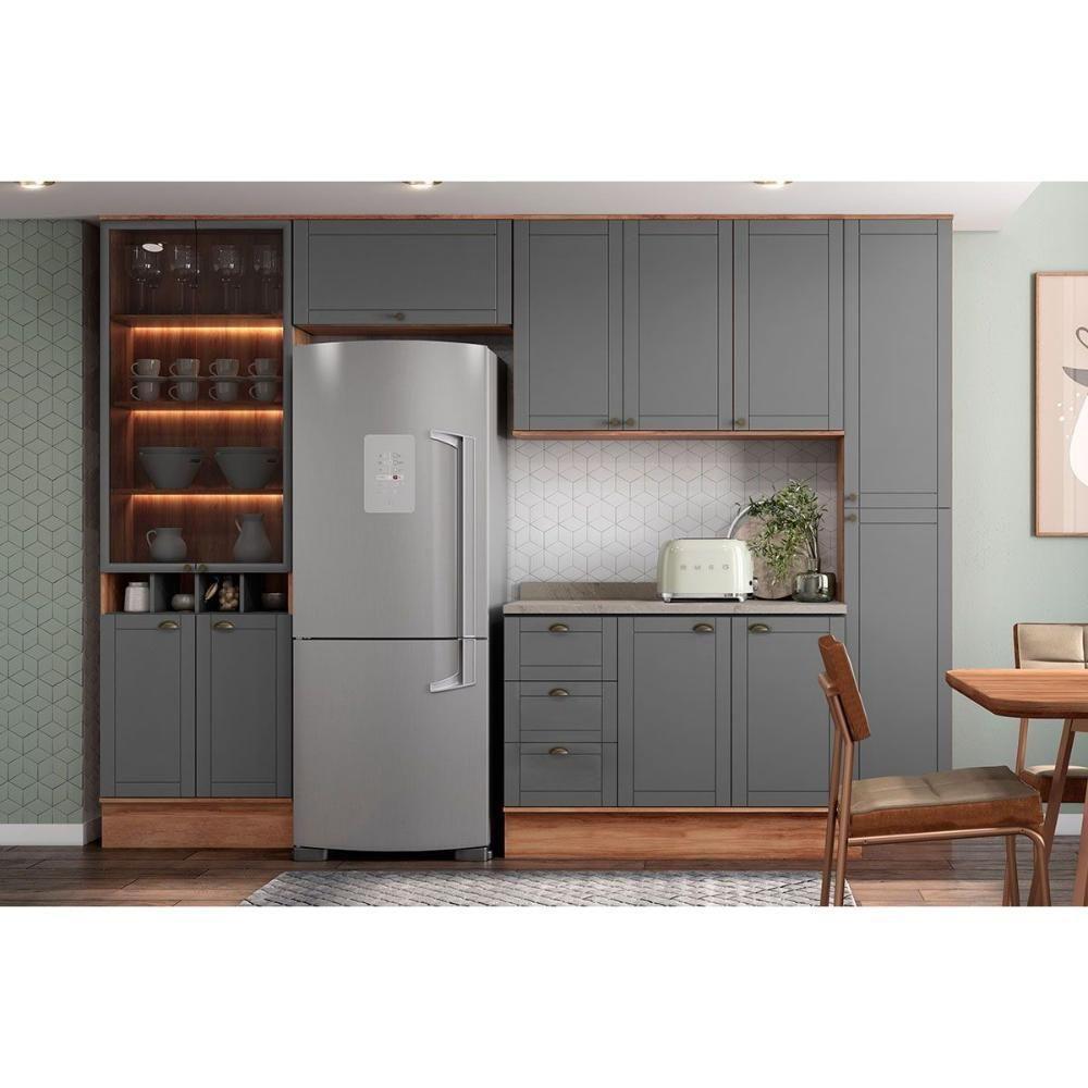 Cozinha Completa Bella 5 Peças (2aéreos+1balcão+1cristaleira+1paneleiro) C5p202 Nogal-cinza - Carraro - 1