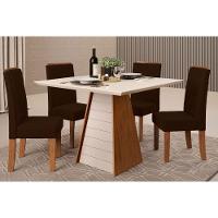 Sala De Jantar Completa Fler Tampo Madeirado C- Vidro 90x90cm E 4 Cadeiras Zoe Freijo-off White - Suede Moca - Dj Móveis - 1